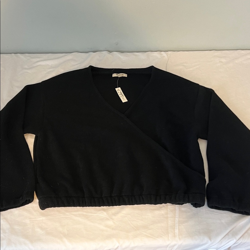 Madewell Black Ottoman Knit Wrap Top / Sweater